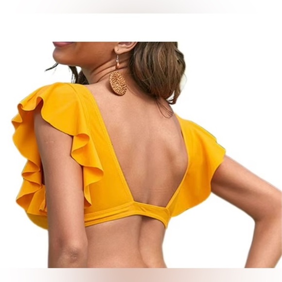NWOT Bathing Suit Top Yellow Ruffled sleeve Size XL - Picture 2 of 3